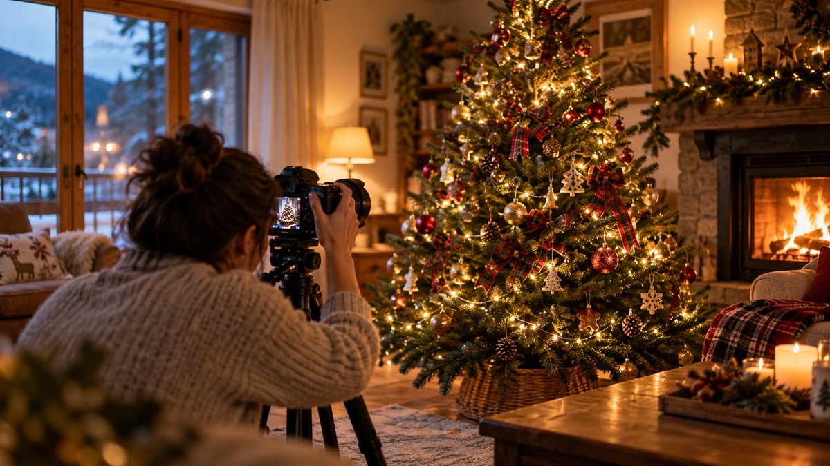 Albero di Natale completato dopo la preparazione con le scatole riordinate