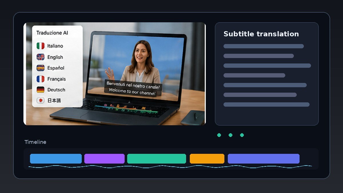 Traduzione sottotitoli AI in un editor video multilingua