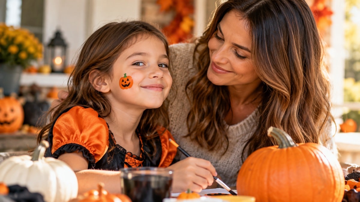 Piccola zucca sulla guancia esterna per un look di Halloween essenziale