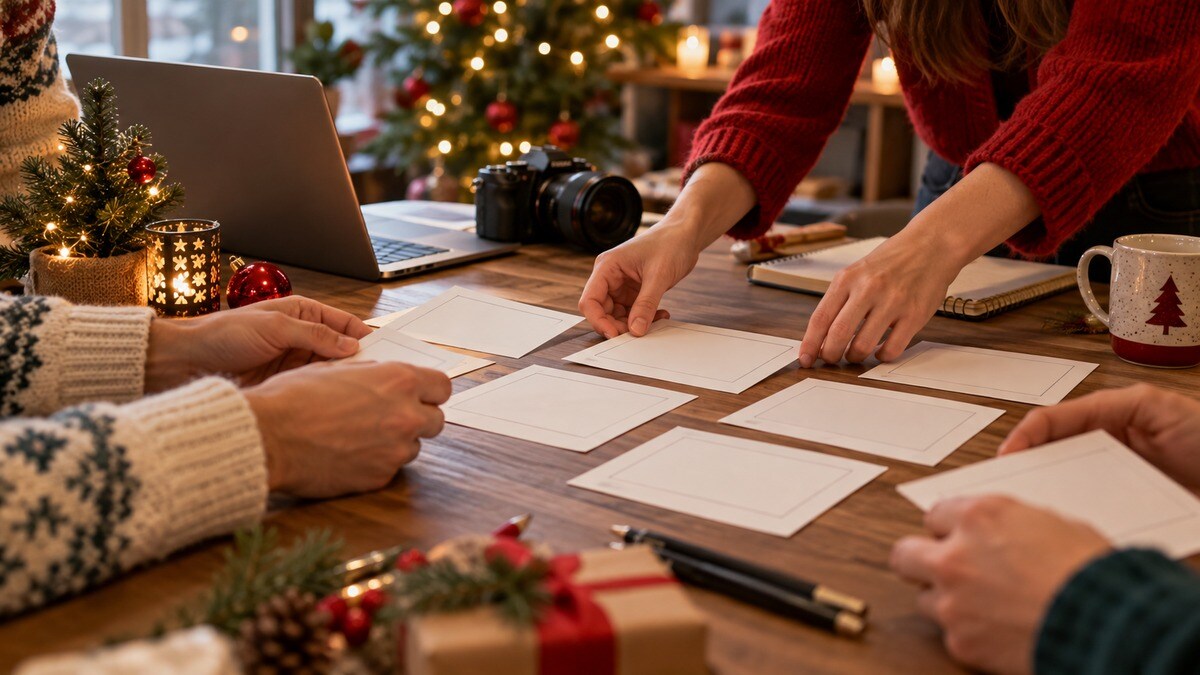 Schede di storyboard preparate per un video di auguri aziendali