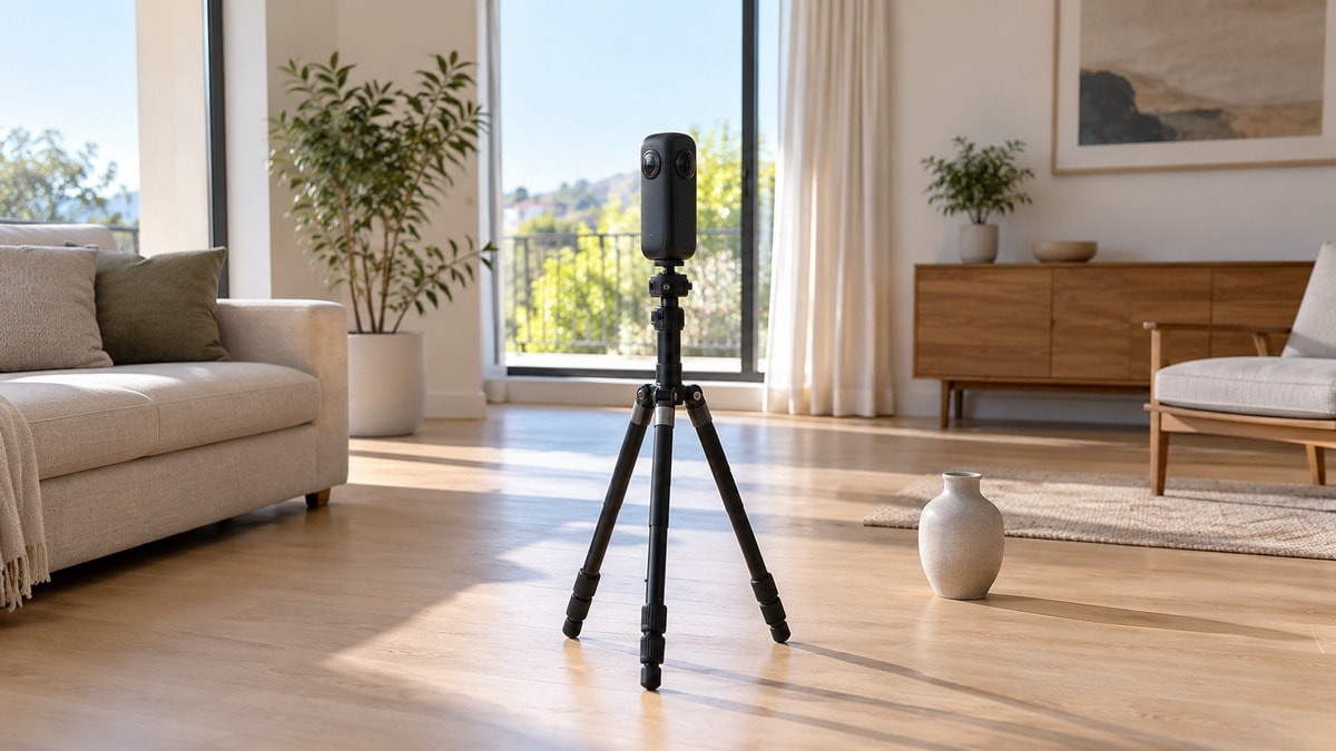 Camera panoramica in una stanza libera per una ripresa illustrativa a 360 gradi