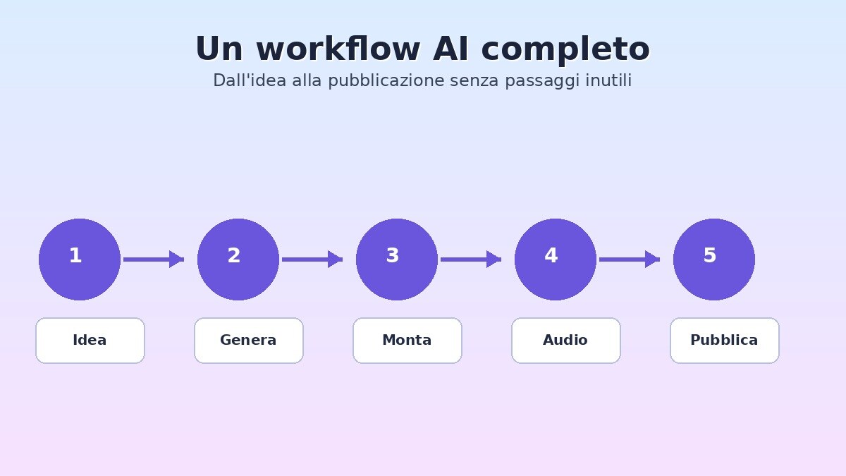 Workflow AI video dall'idea alla pubblicazione in cinque passaggi