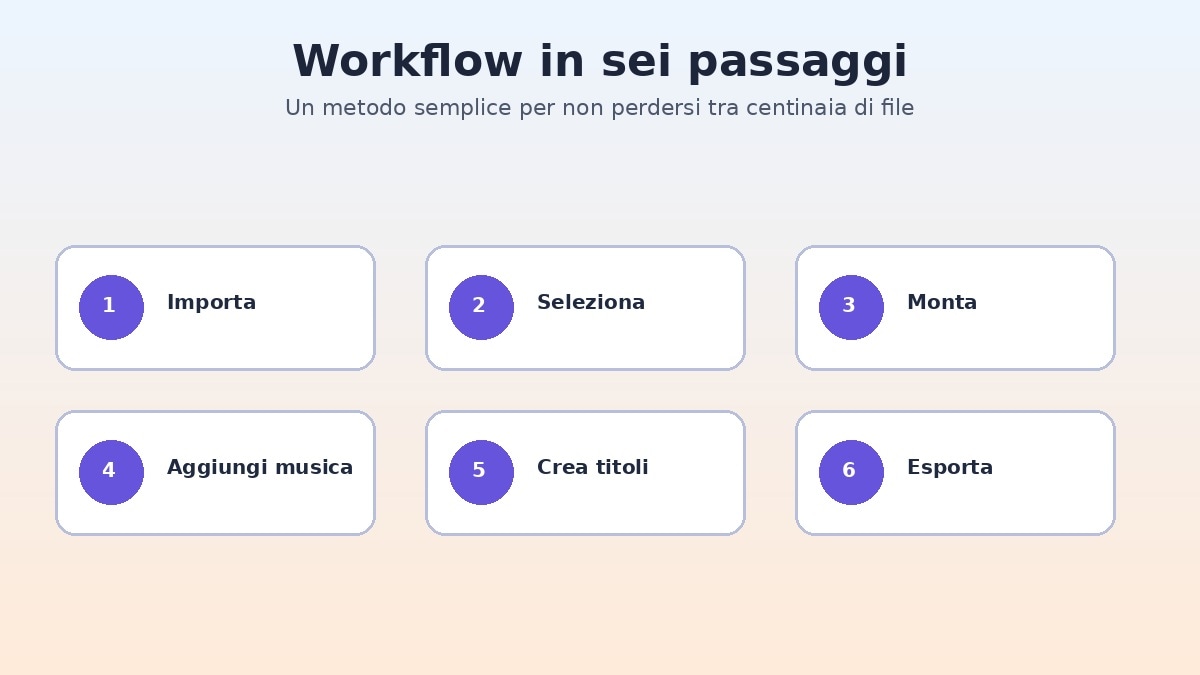 Workflow in sei passaggi per creare un video delle vacanze