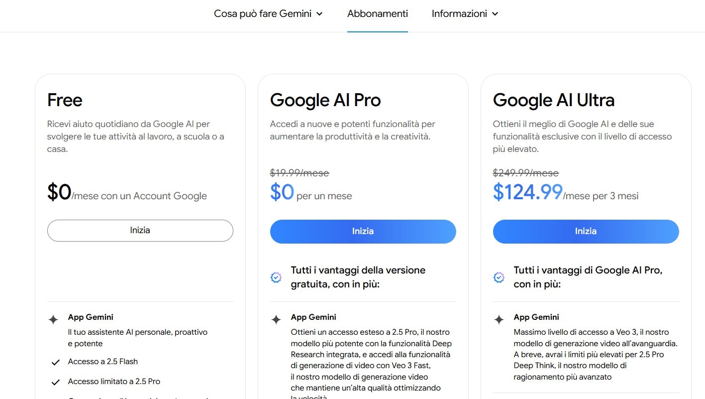 i piani commerciali di google gemini veo3