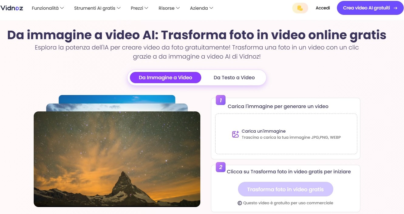 generare video da immagine online tramite vidnoz ai