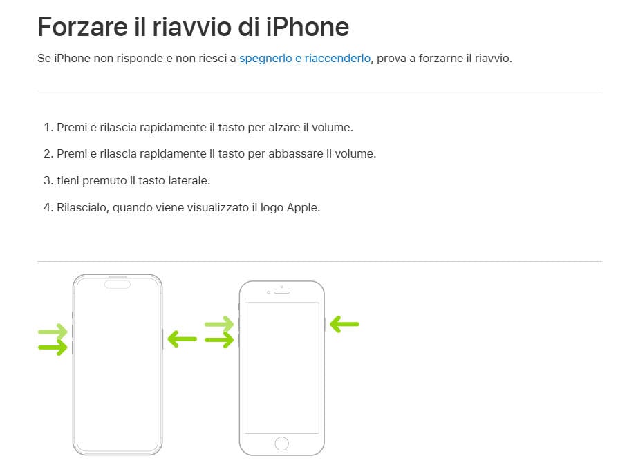 forzare a riavviare iphone