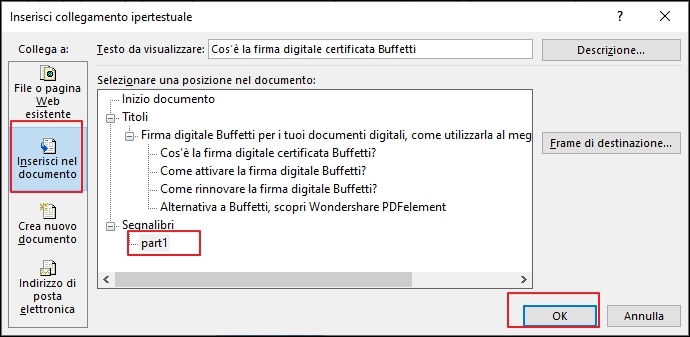 Creare un segnalibro in Word