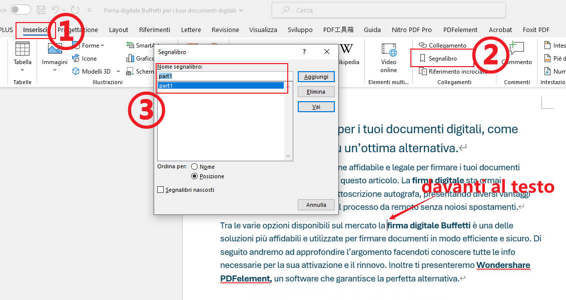 Creare un segnalibro in Word