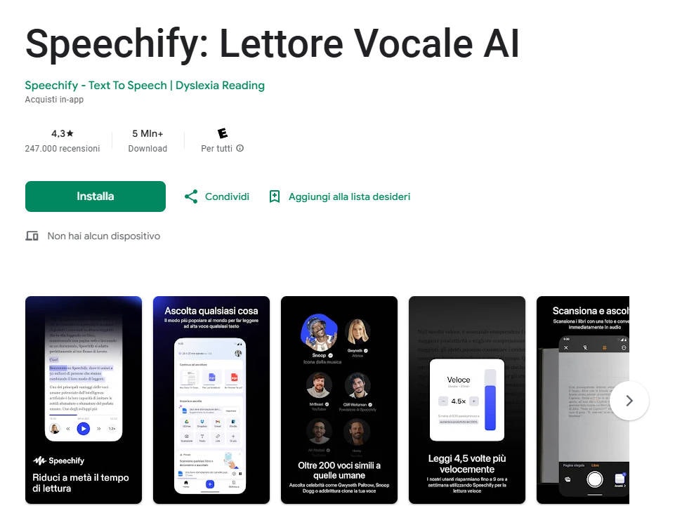 speechify legge i testi