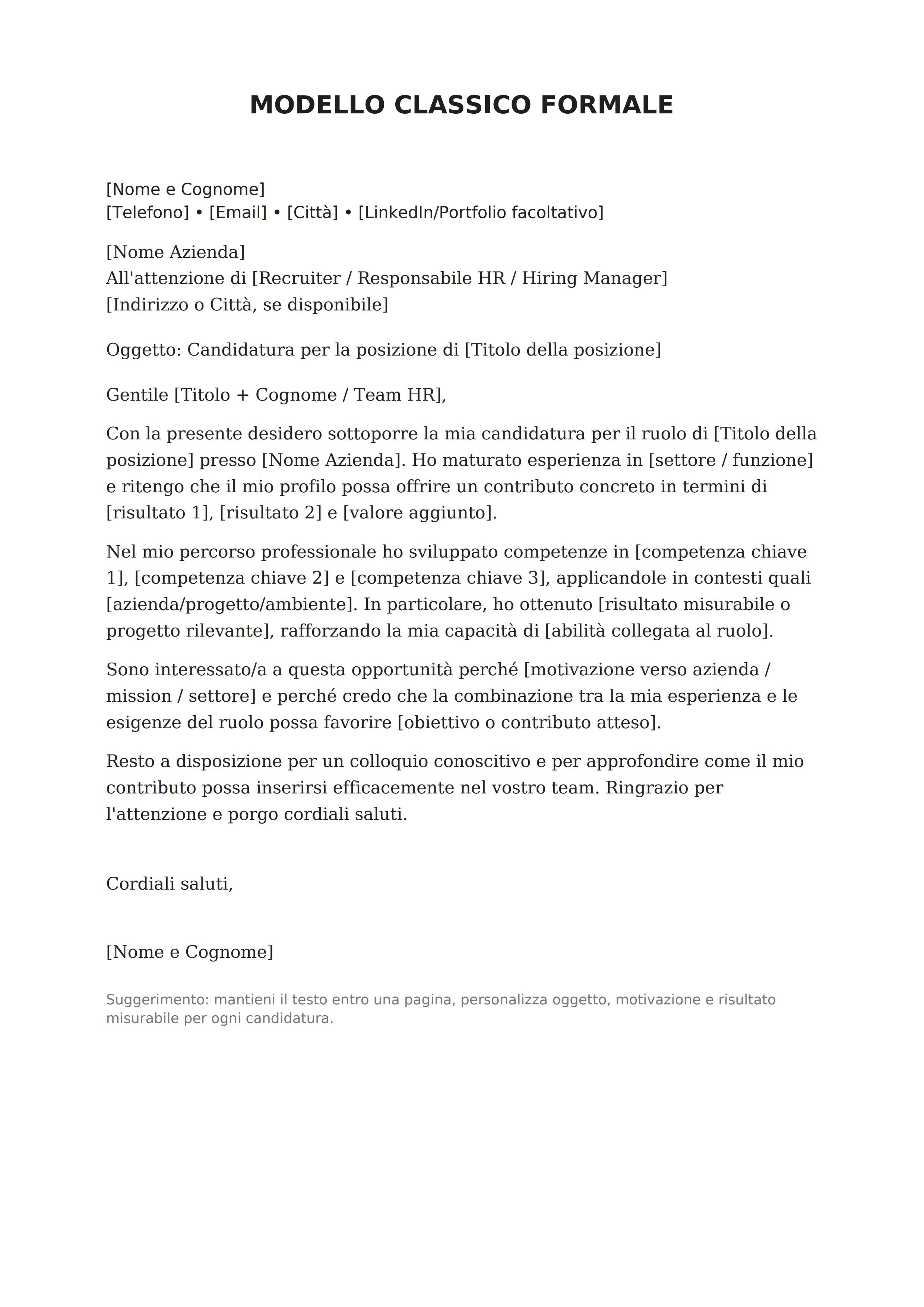 Modello di lettera di candidatura: esempi e template PDF