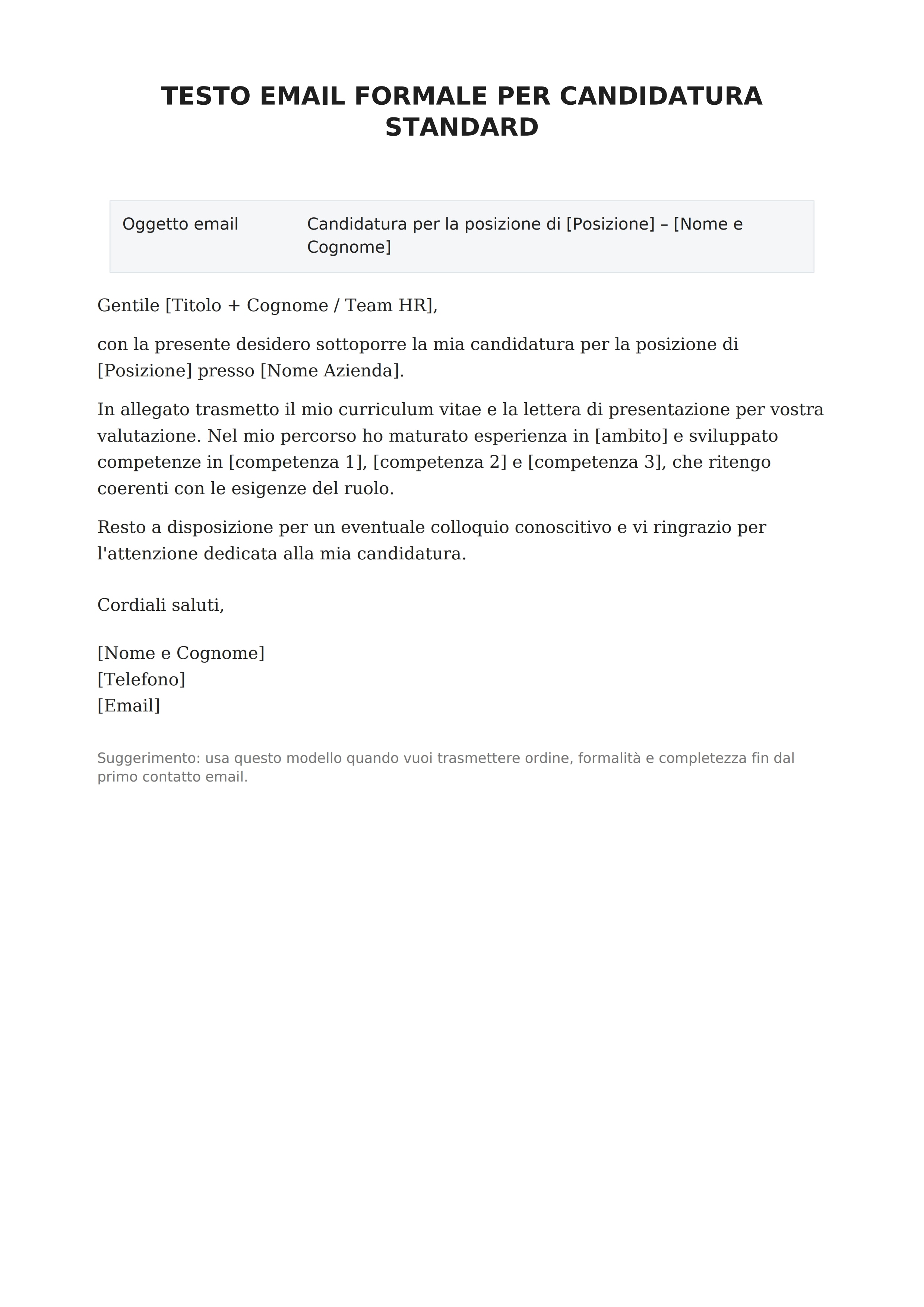 Modello email per candidatura lavoro: esempi pronti