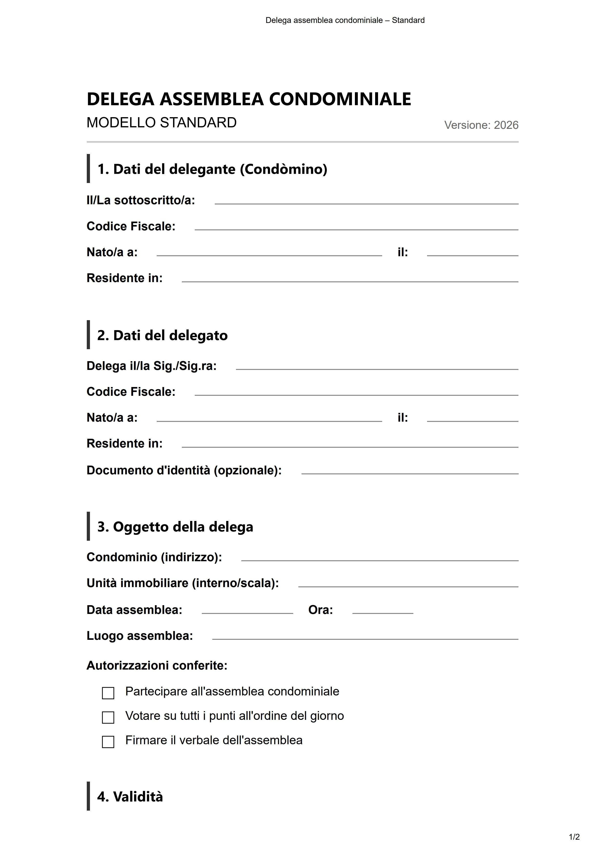 fac simile delega assemblea