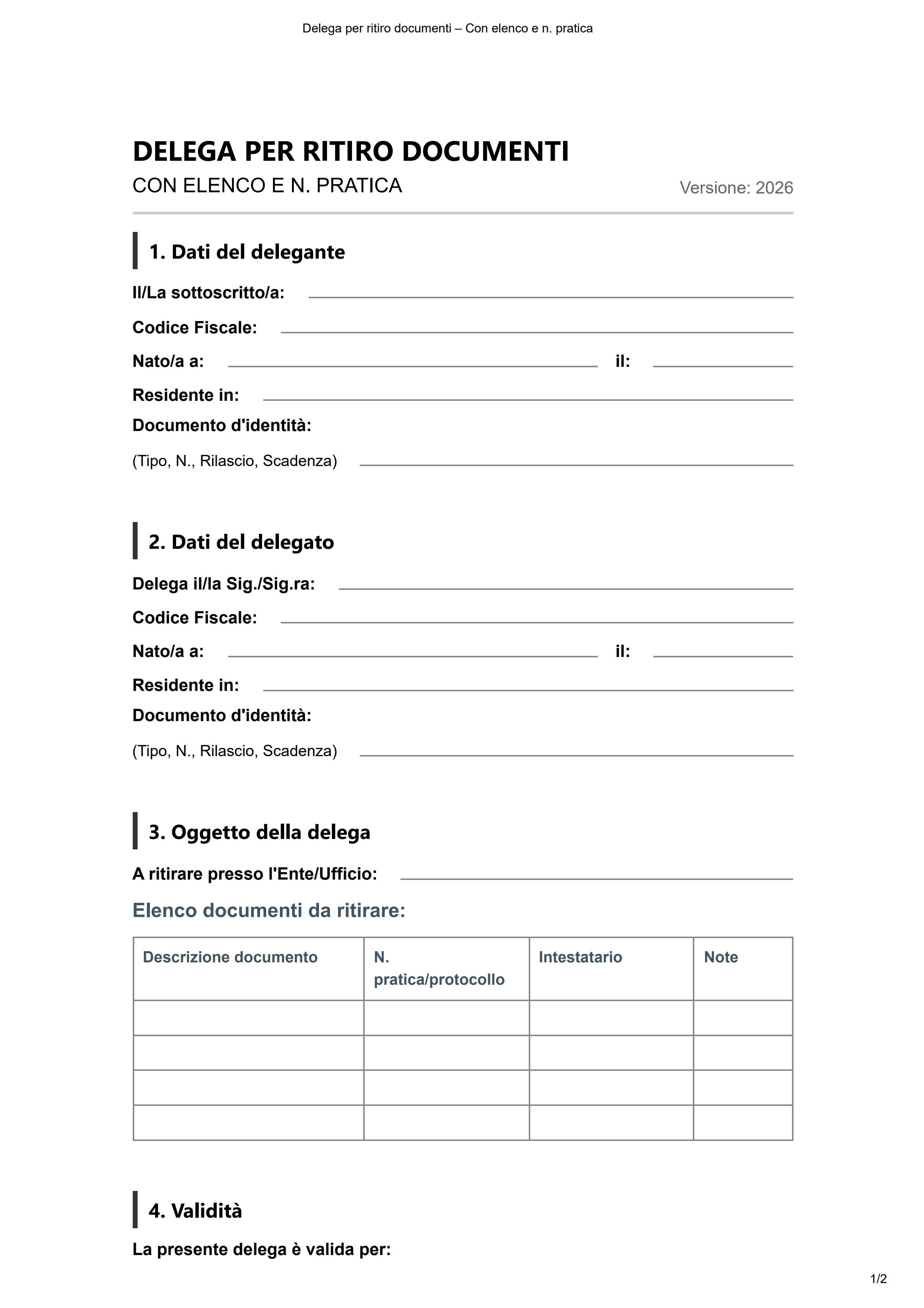 delega per ritiro pacco