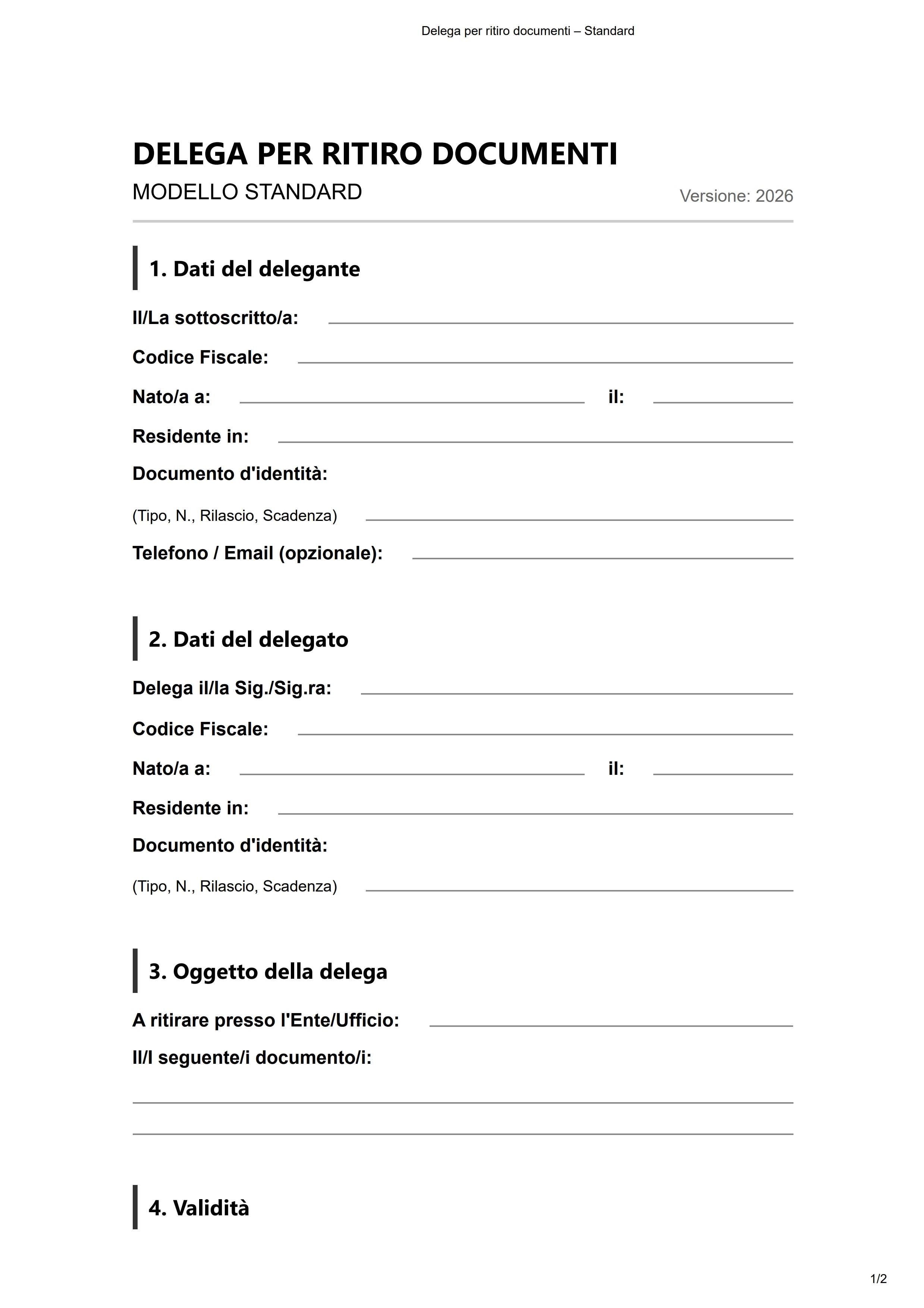 delega per ritiro documenti