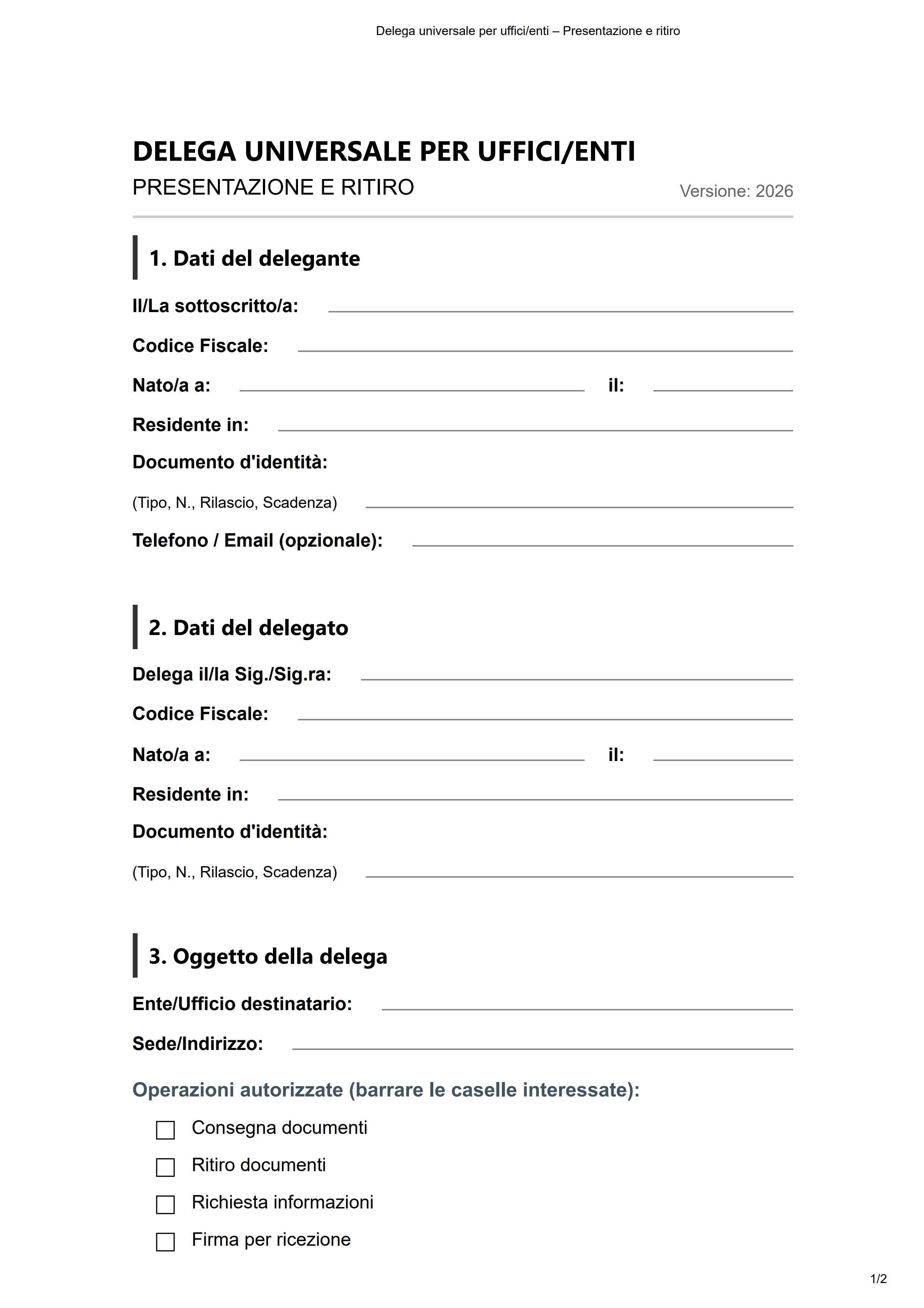 delega per consegna documenti