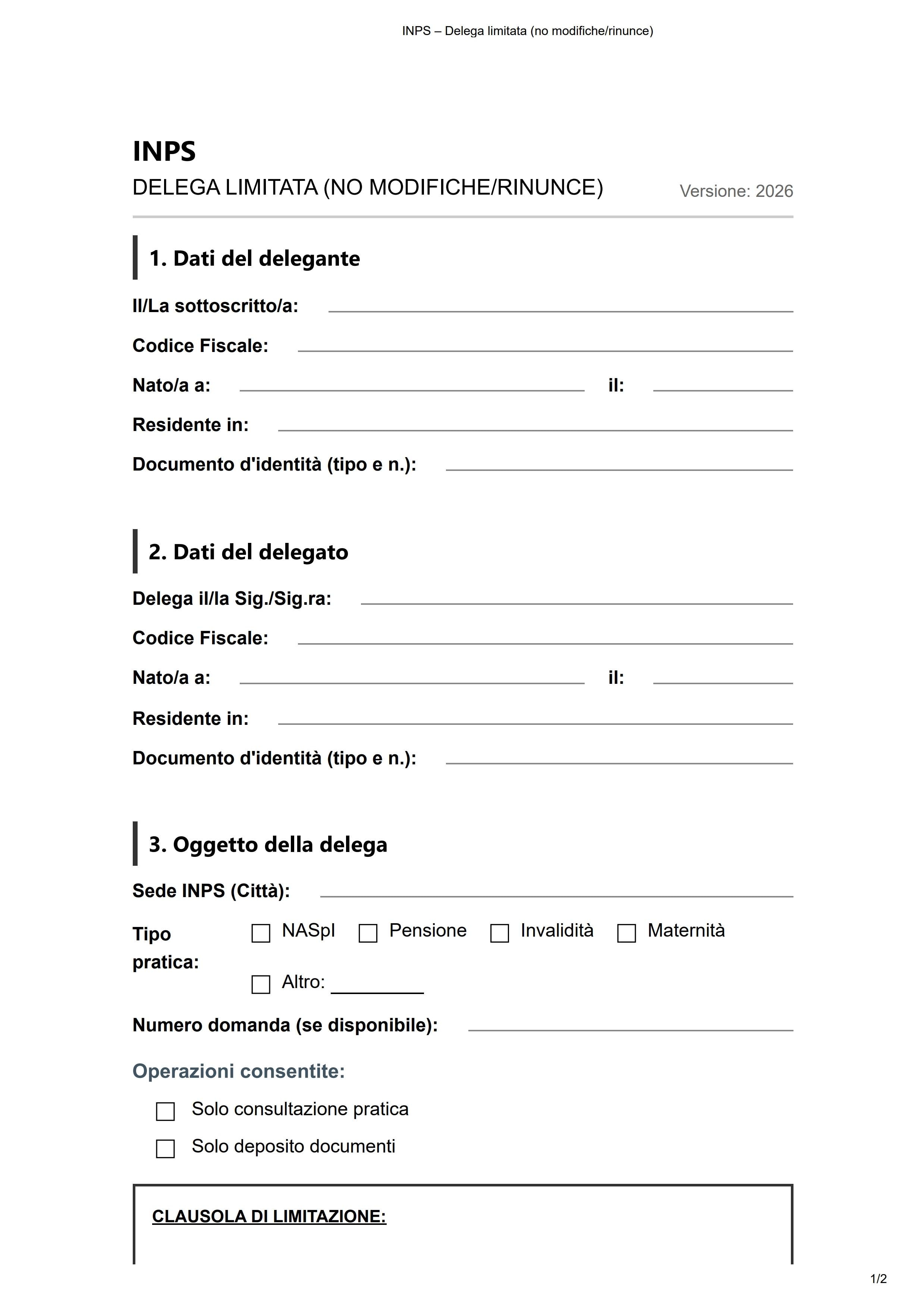 modulo delega riscossione pensione inps