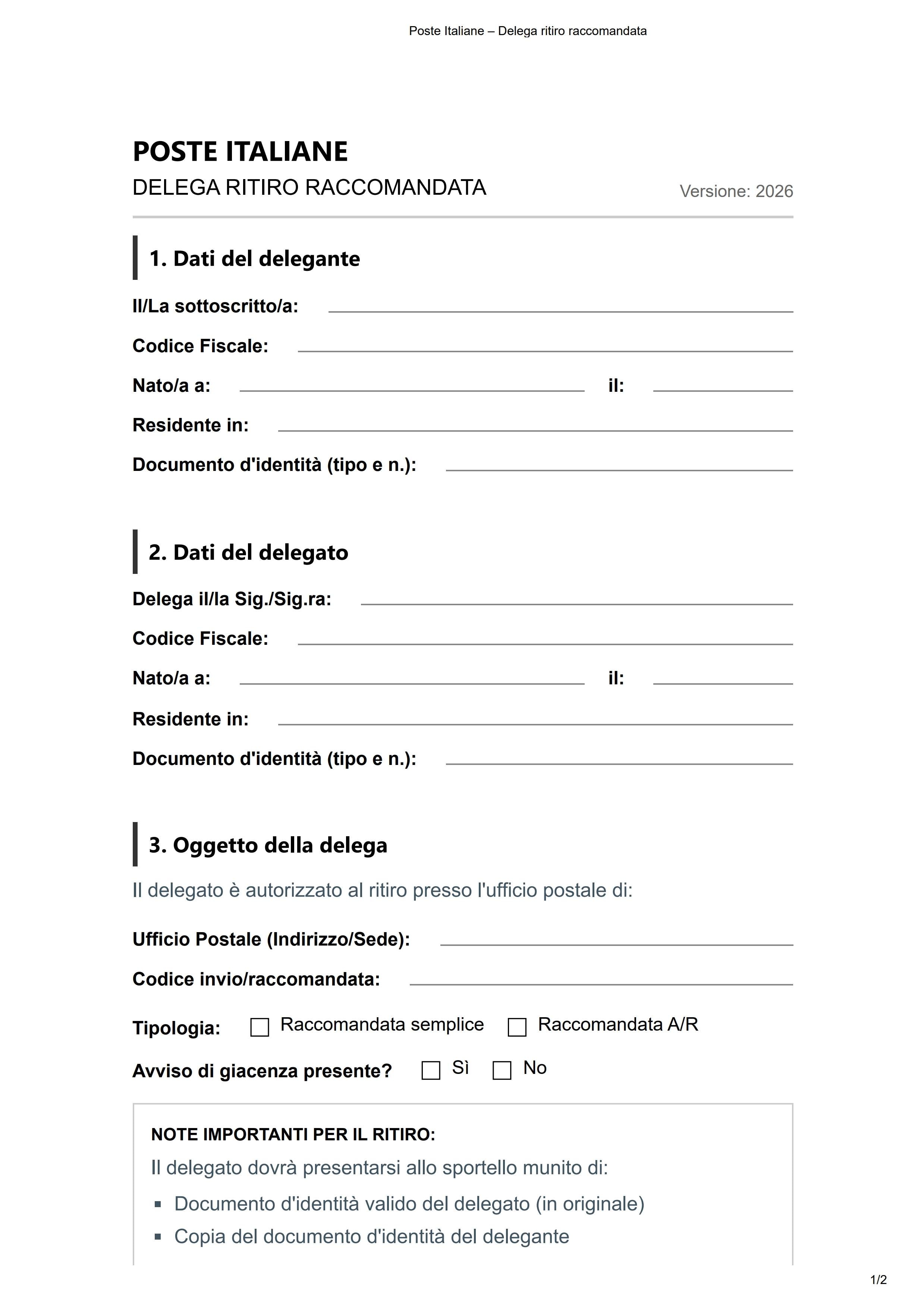 modulo delega isee poste italiane