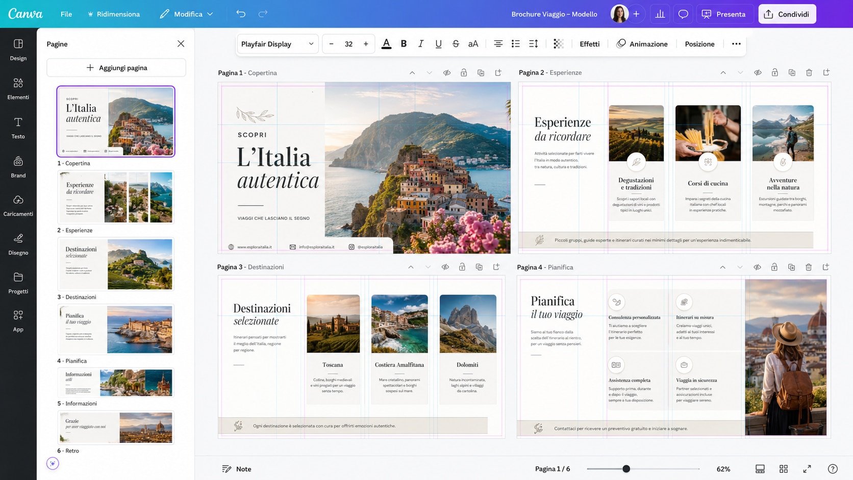 modello brochure creato in Canva con layout marketing e pannelli informativi