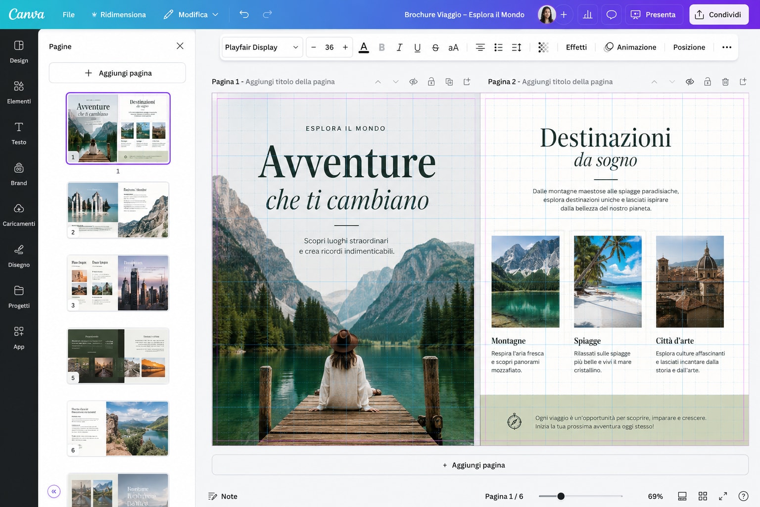 software di impaginazione con pannello pagine, griglie di layout e controlli tipografici