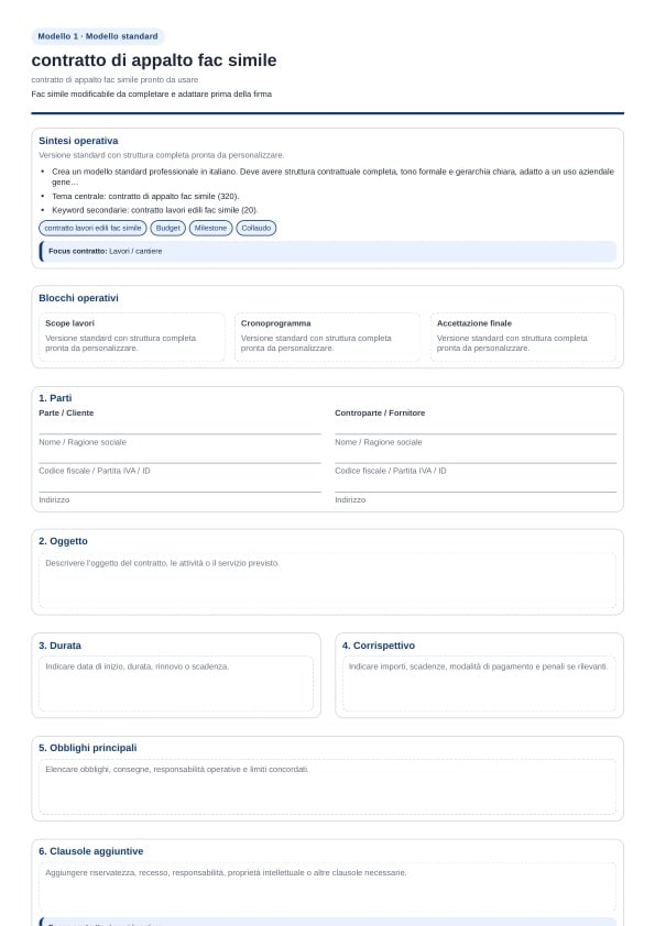 Contratto di appalto fac simile pronto da usare
