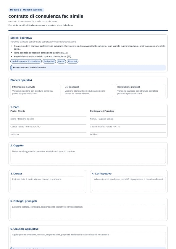 Contratto di consulenza fac simile pronto da usare