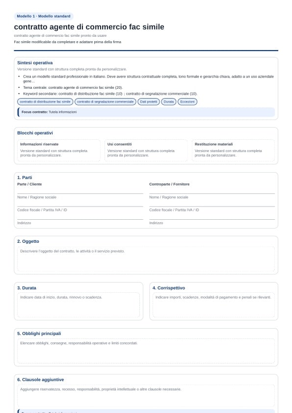 Contratto agente di commercio fac simile pronto da usare