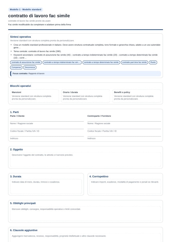 Contratto di lavoro fac simile pronto da usare