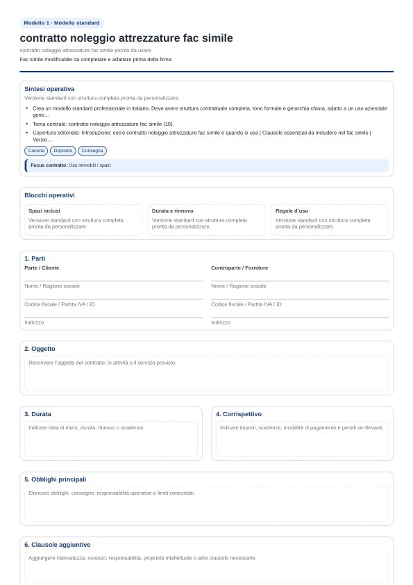 Contratto noleggio attrezzature fac simile pronto da usare