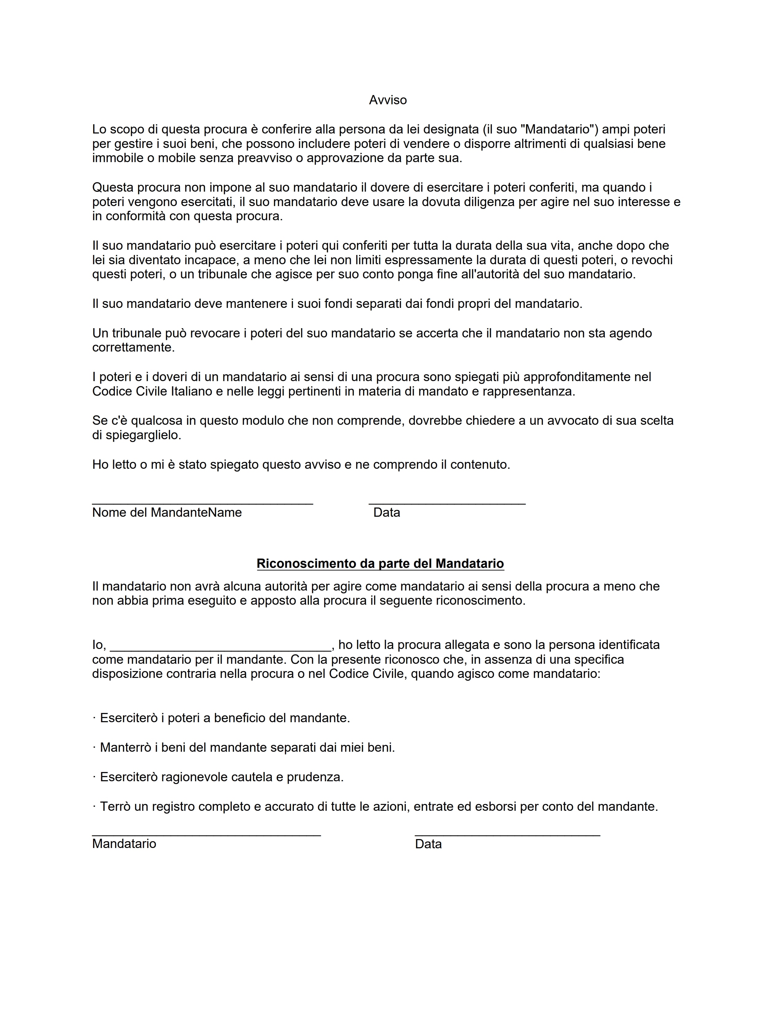 Modello di Procura Generale