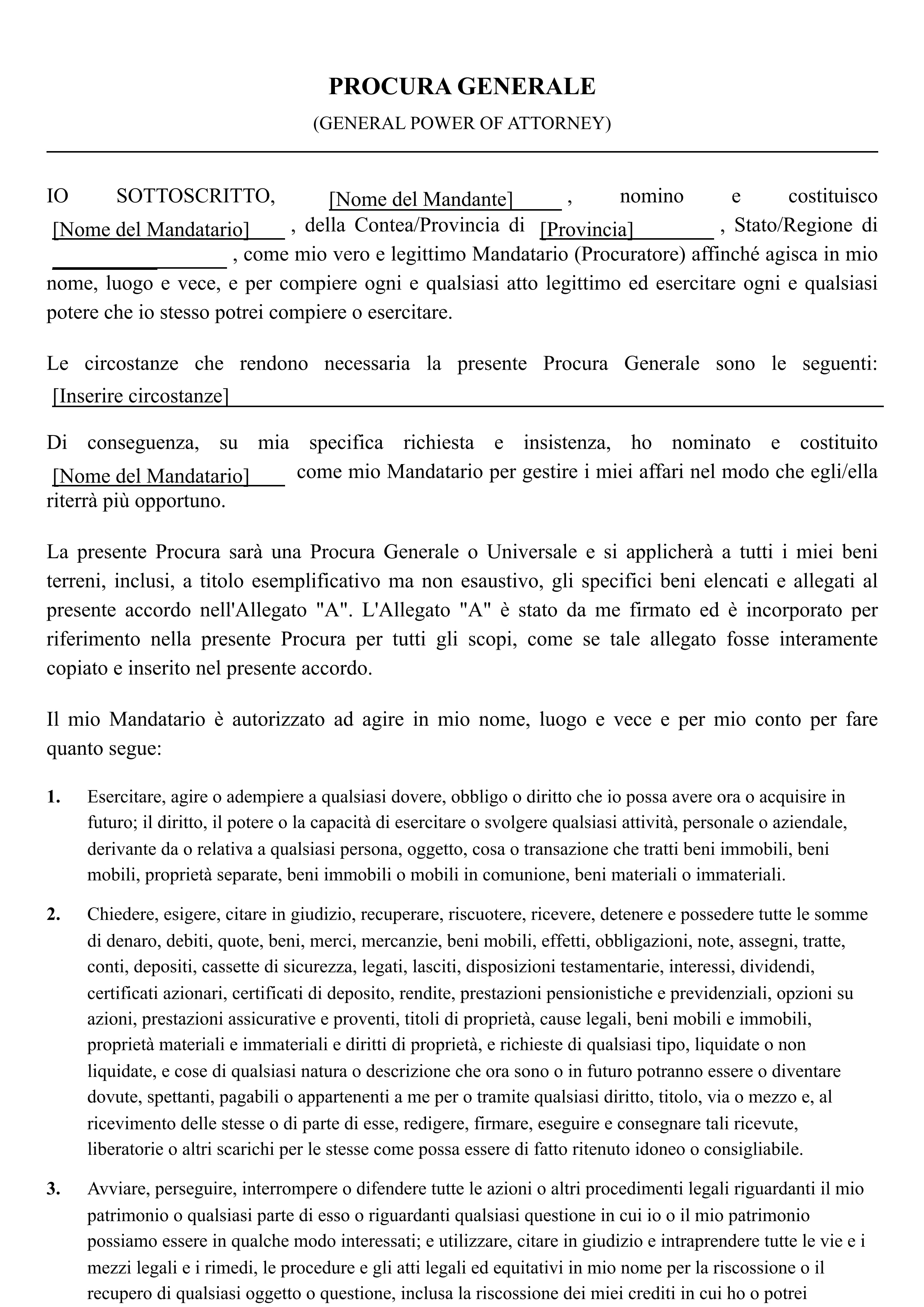 Modello di Procura Generale
