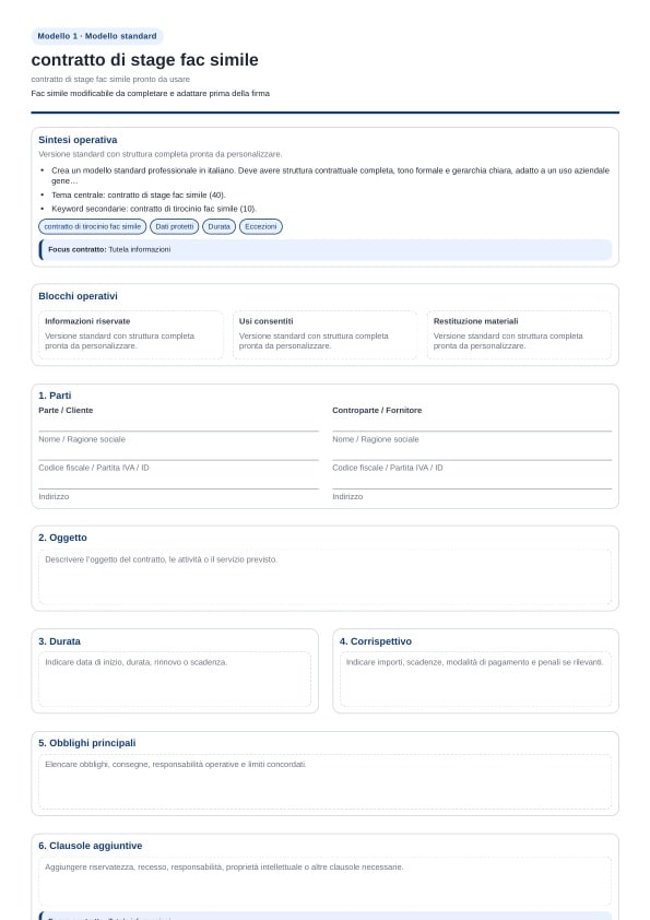 Contratto di stage fac simile pronto da usare