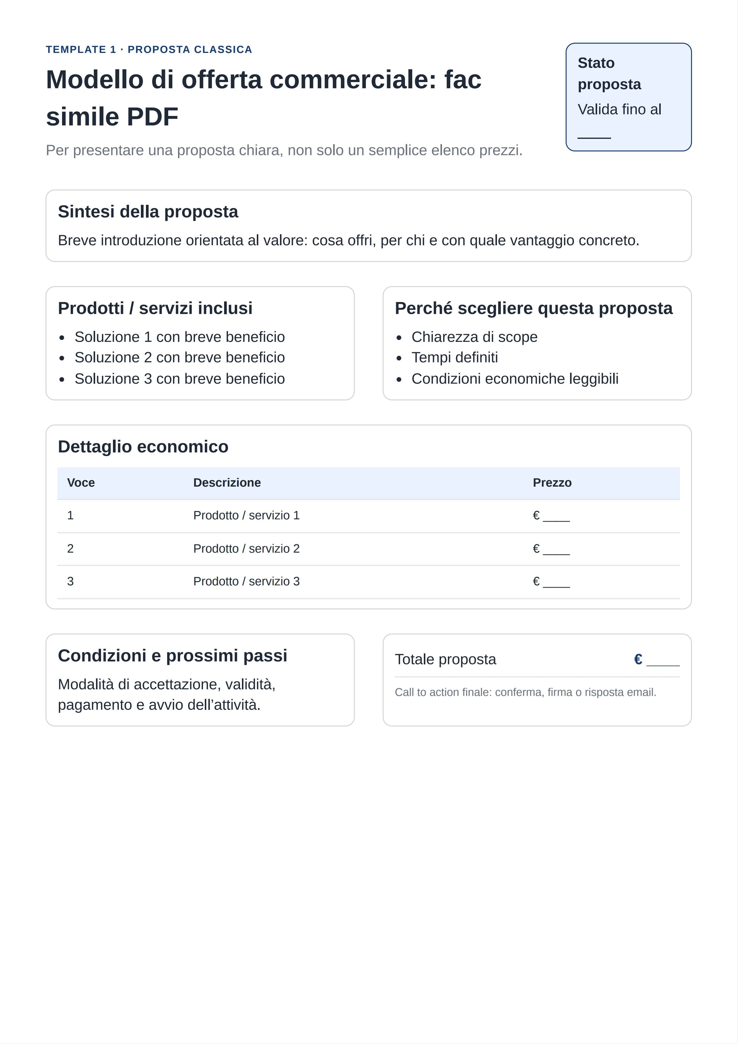Modello di offerta commerciale: fac simile PDF