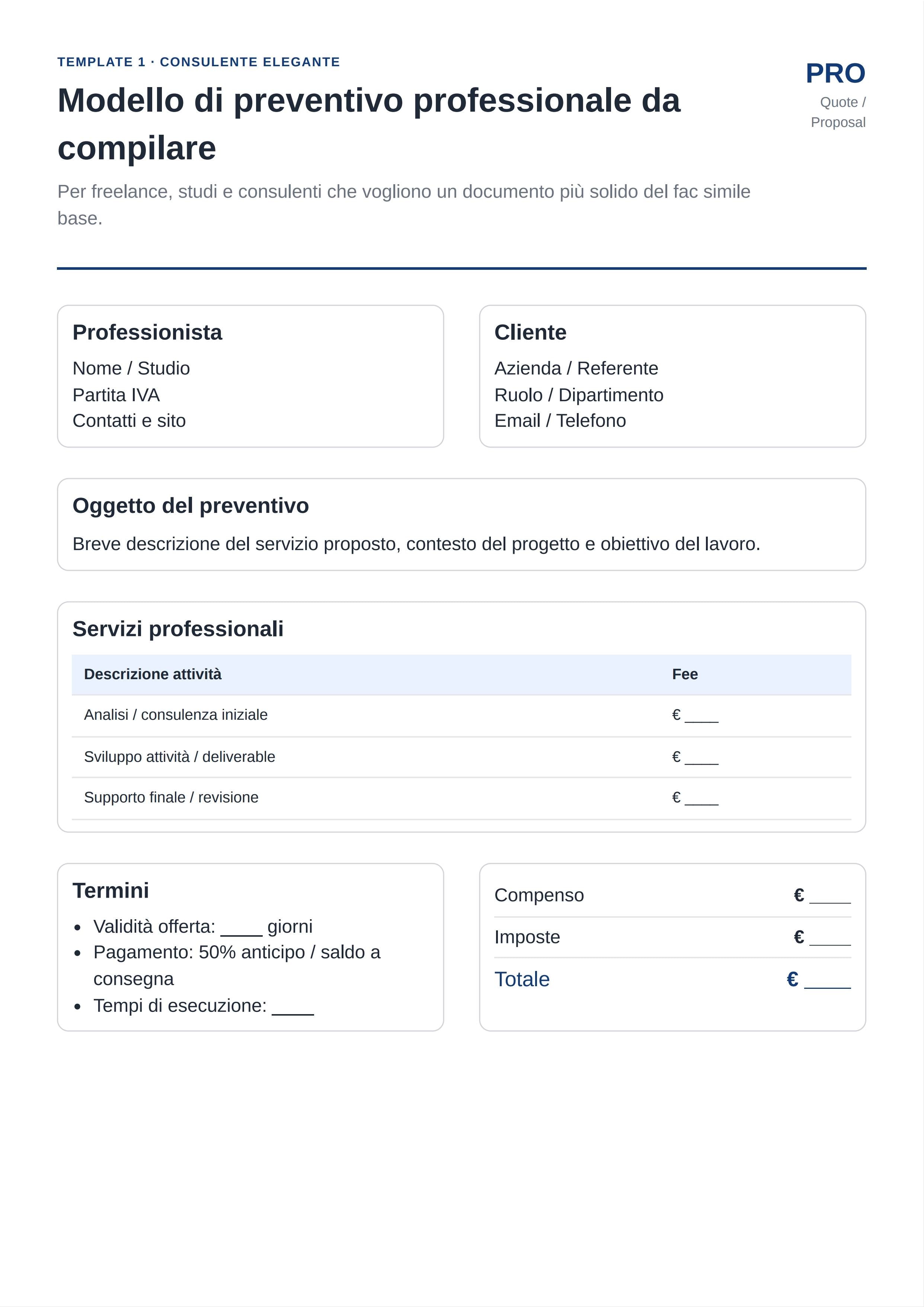 Modello di preventivo professionale da compilare