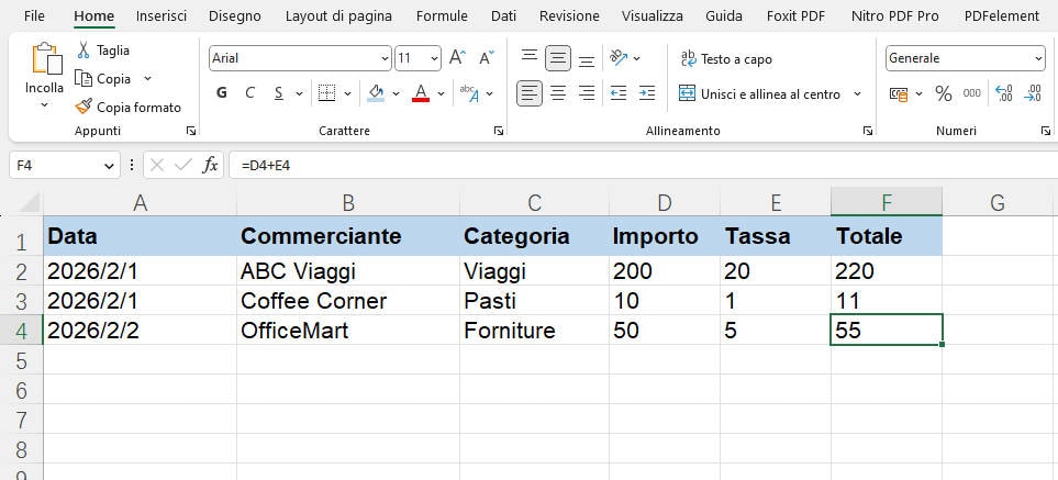 ricevute in excel