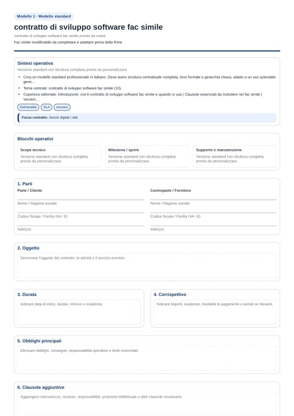 Contratto di sviluppo software fac simile pronto da usare