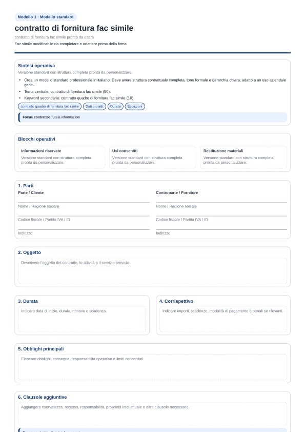 Contratto di fornitura fac simile pronto da usare