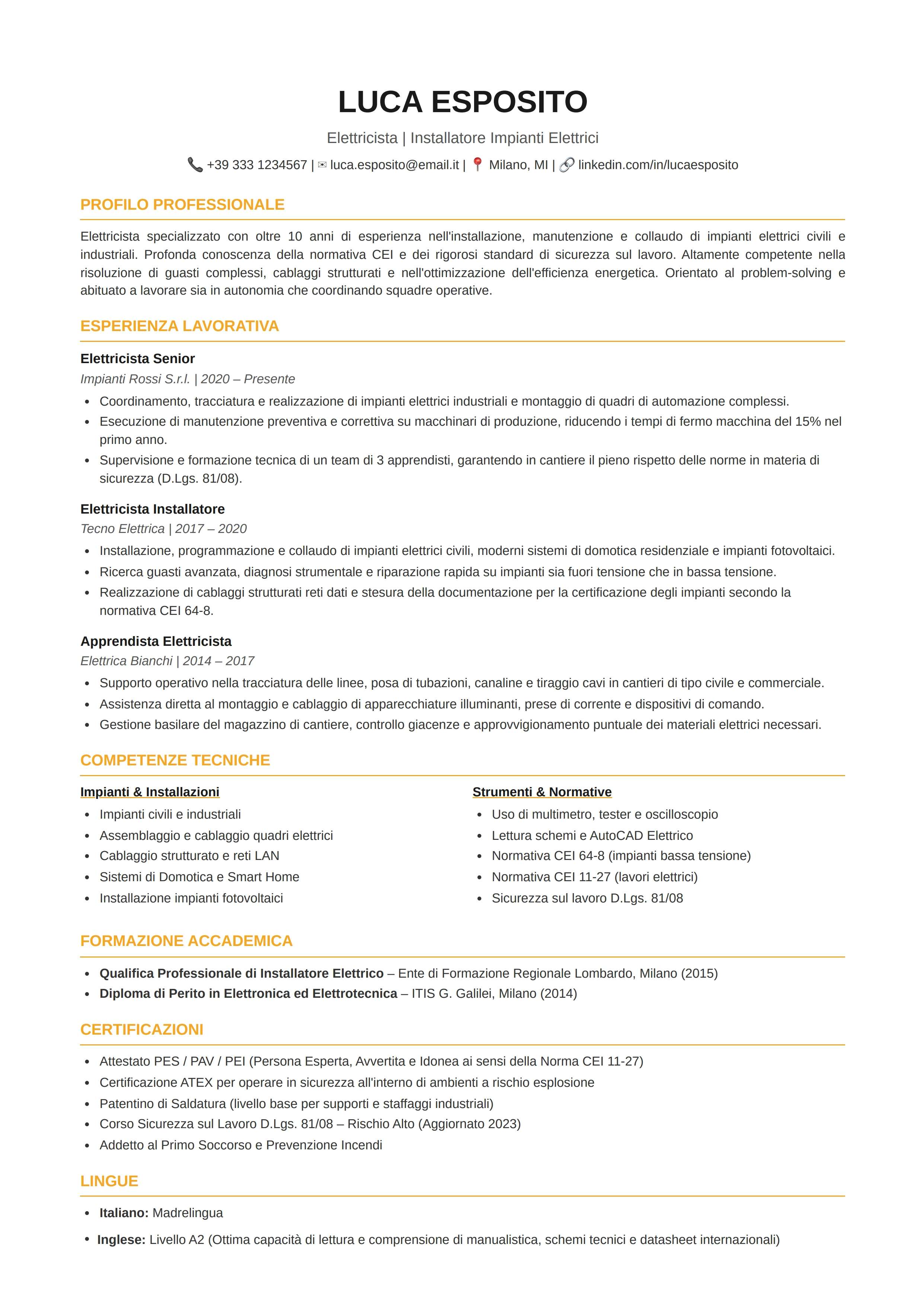 Curriculum Vitae Elettricista: come scrivere un CV tecnico chiaro