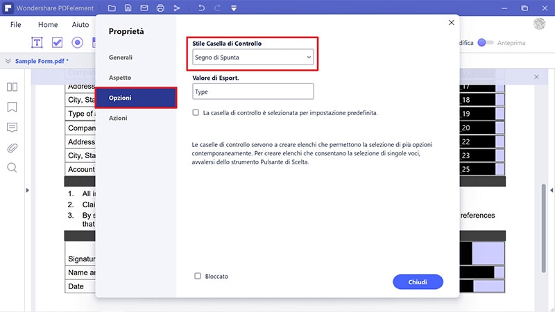 aggiungere caselle di controllo con word