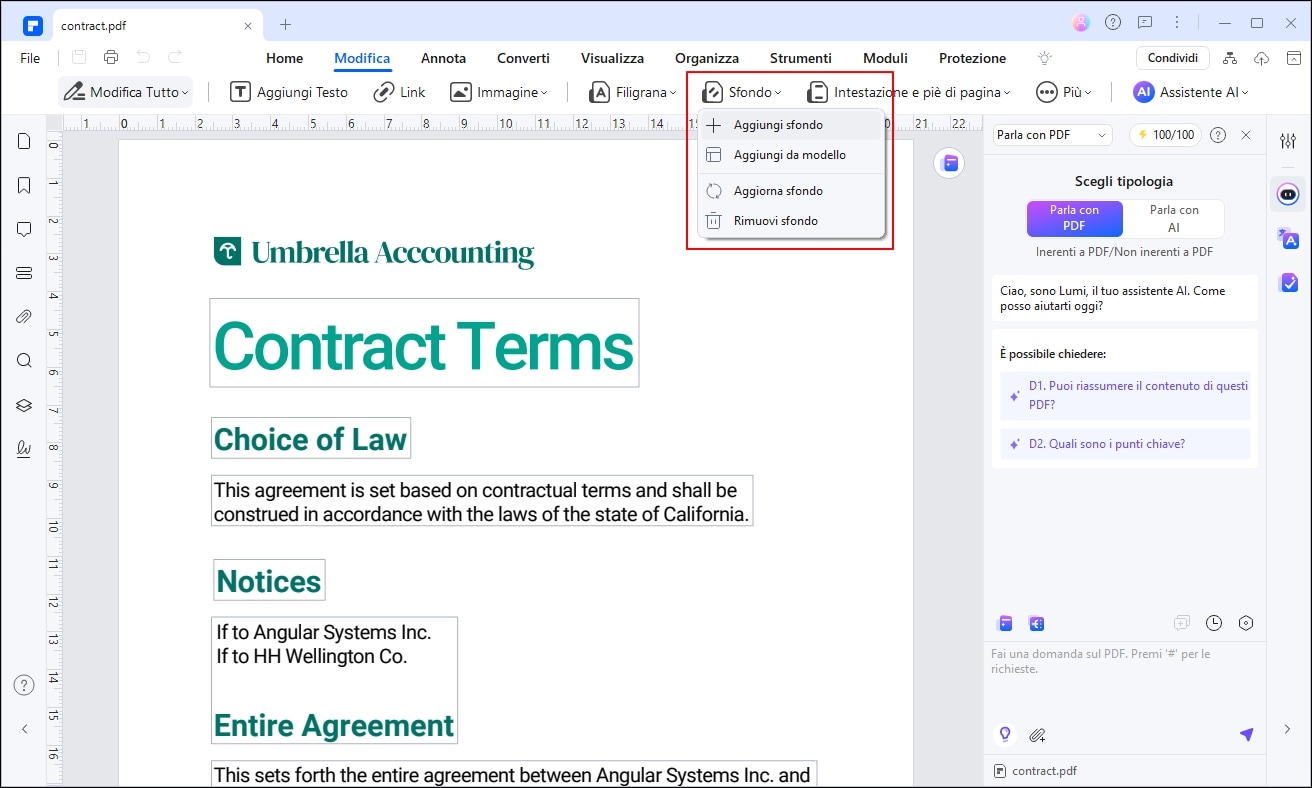 aggiungi sfondo ai pdf
