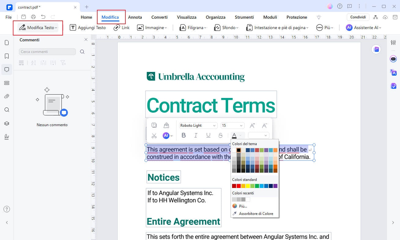 cambiare colore font PDF online