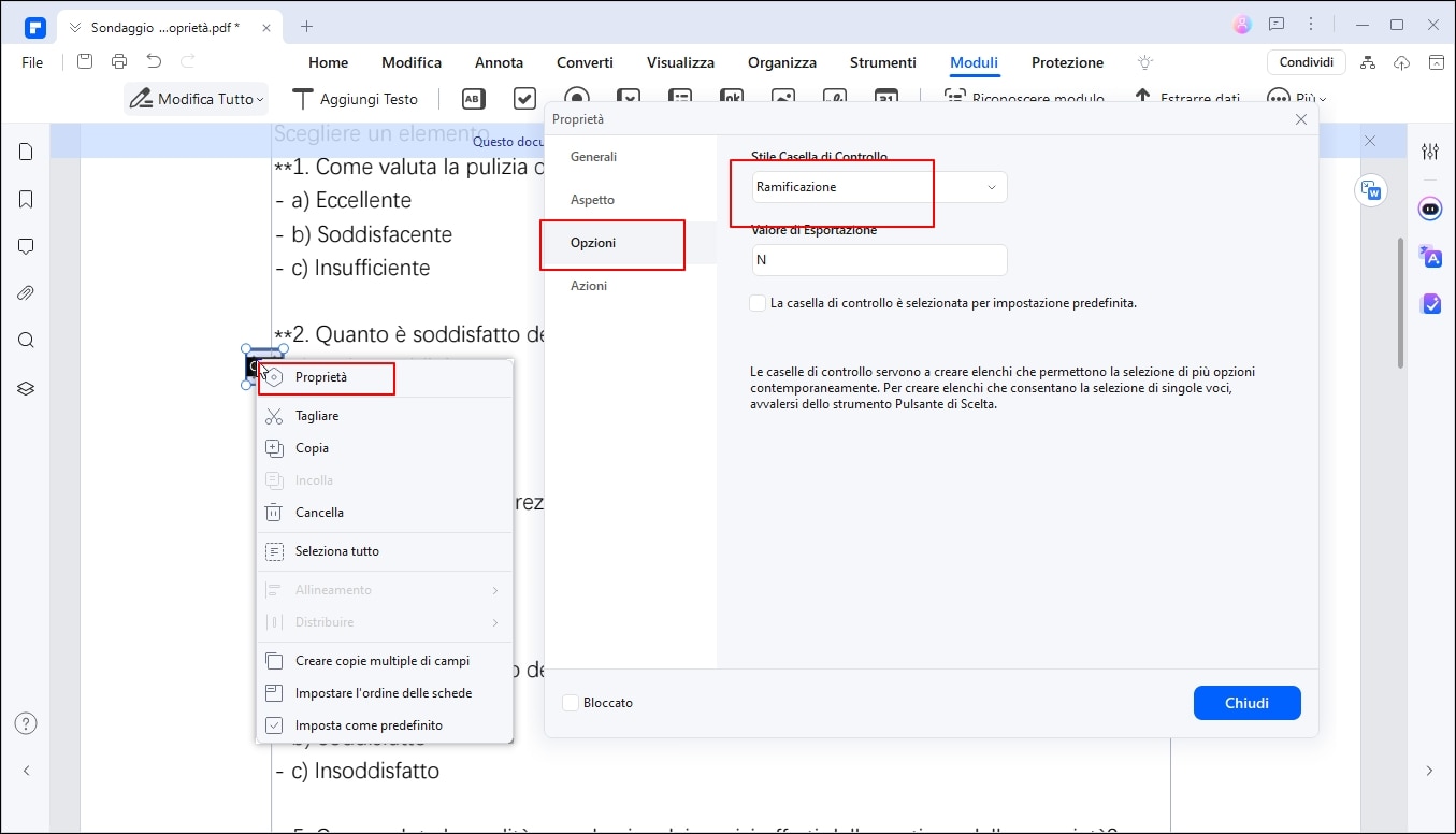 come inserire checkbox in pdf