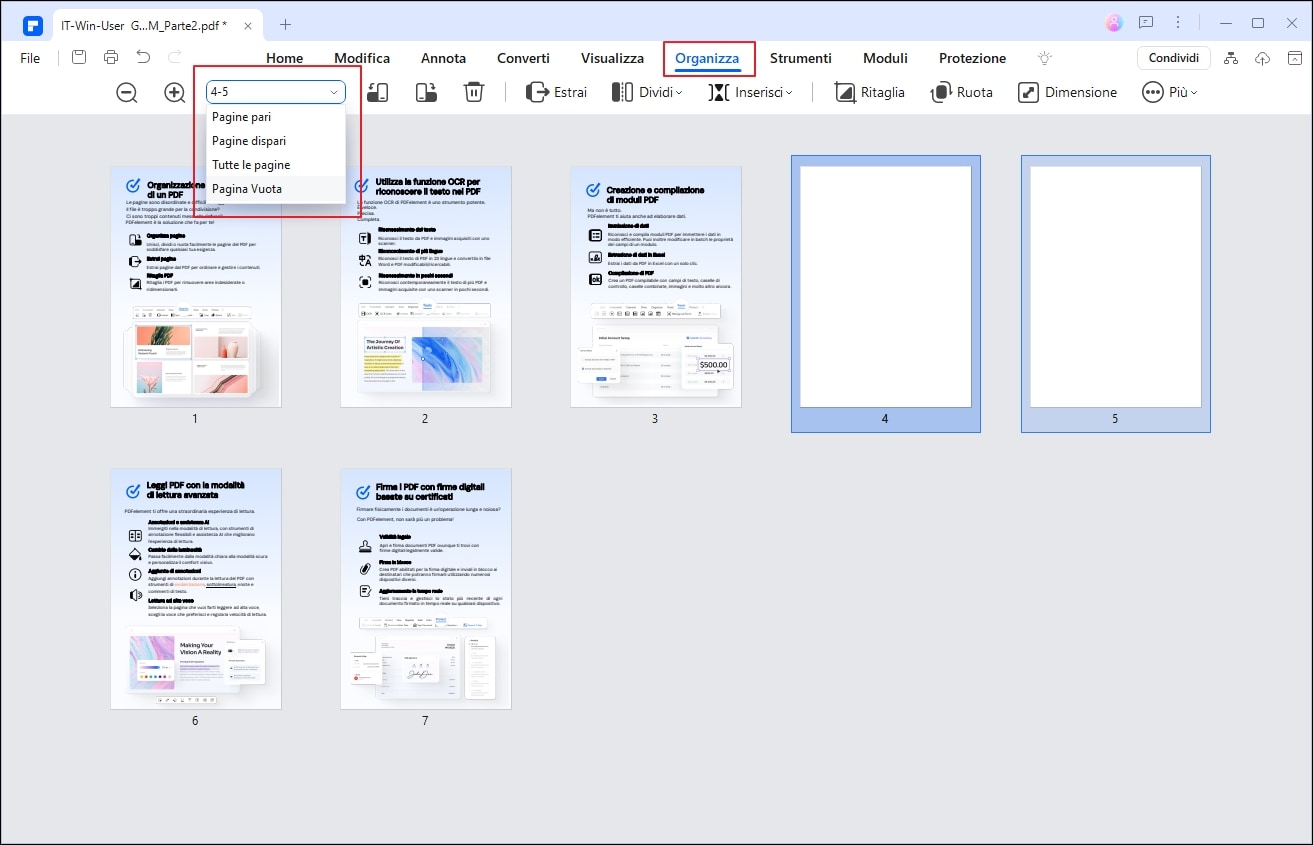 eliminare pagina vuota da pdf