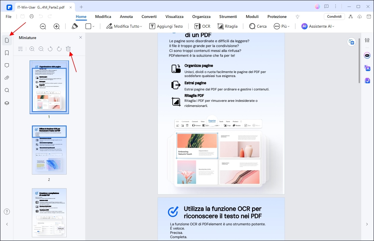 eliminare pagine da un pdf