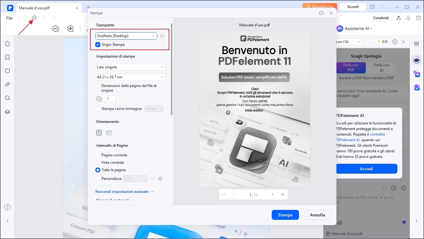 stampa pdf su onenote