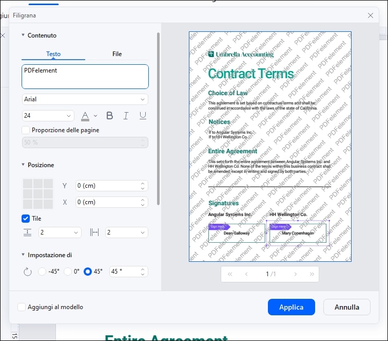 aggiungi watermark di testo a pdf