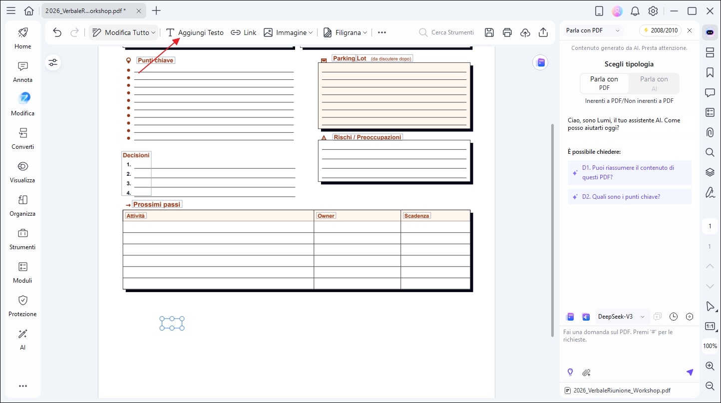 aggiungi casella di testo