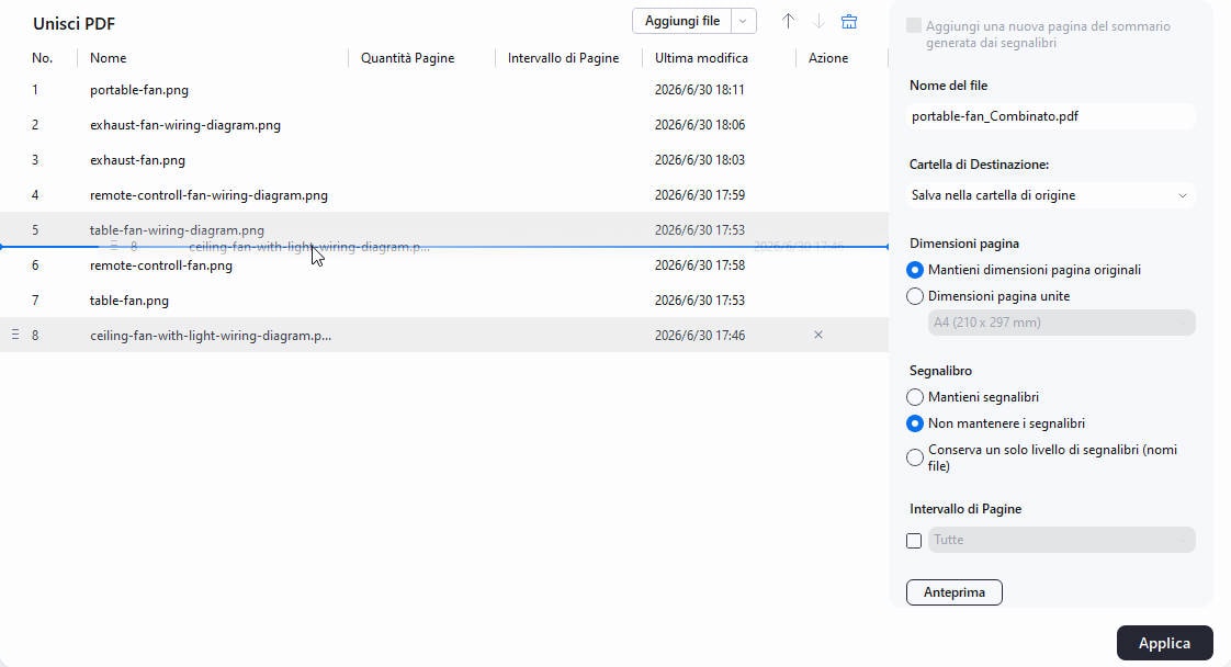 organizza le pagine del pdf