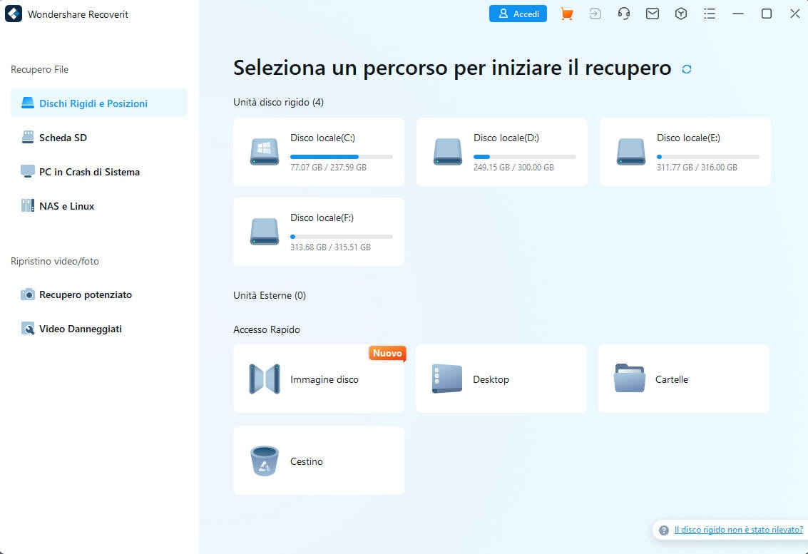 scegli unità e avvia la scansione