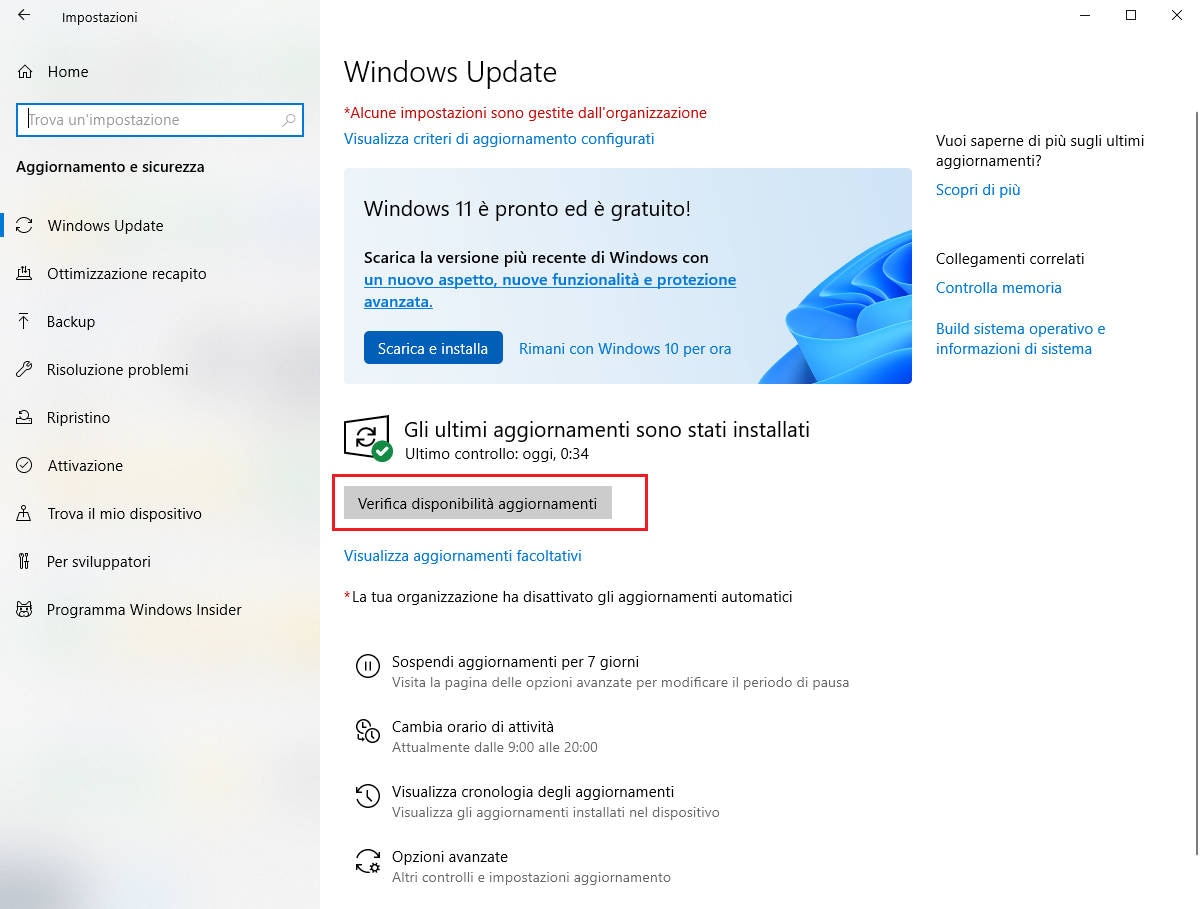 risolvere i problemi di aggiornamento di Windows 10