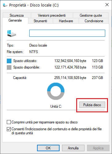 opzione di pulizia del disco su Windows 10